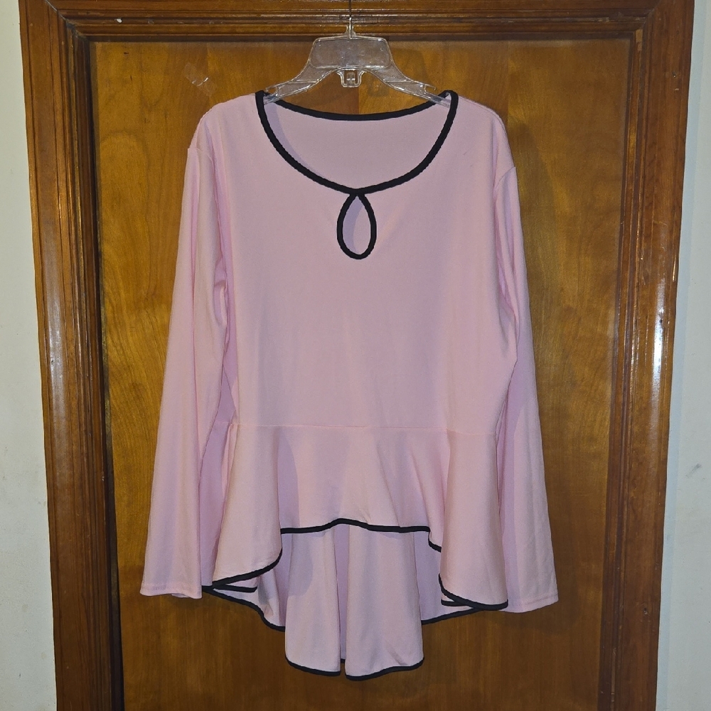 Vintage Pink Long Sleeve Dress with Black Accents